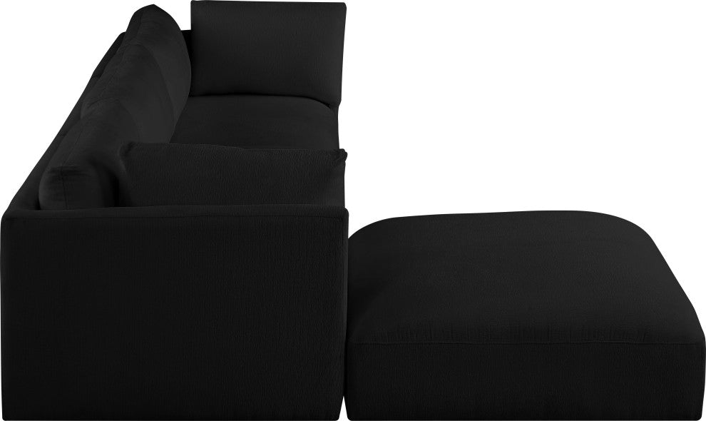 Ease Fabric Upholstered L-Shaped Modular Sectional, Black, 3 Piece: 2 Corner, 1 Armless, 1 Ottoman