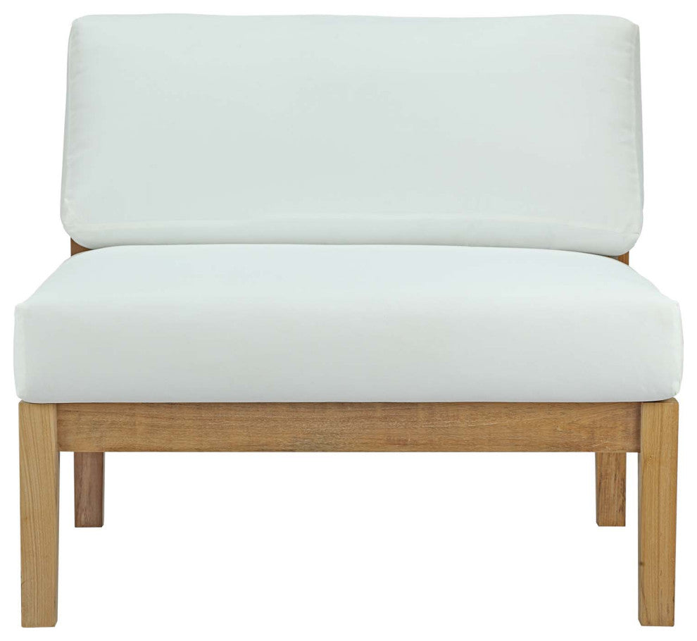 Lounge Chair, White Natural, Teak Wood, Modern, Outdoor Patio Hospitality