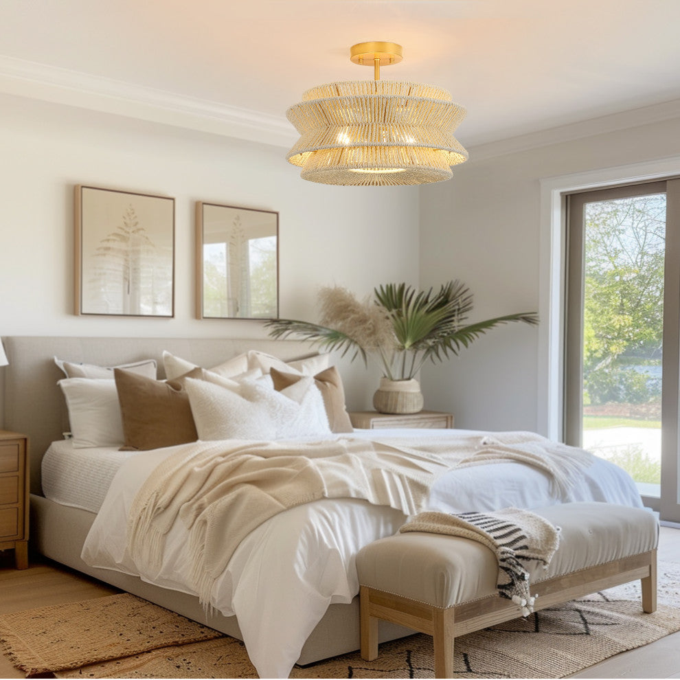 Semi-Flush Mount Ceiling Light, Beige, 16'' Wide