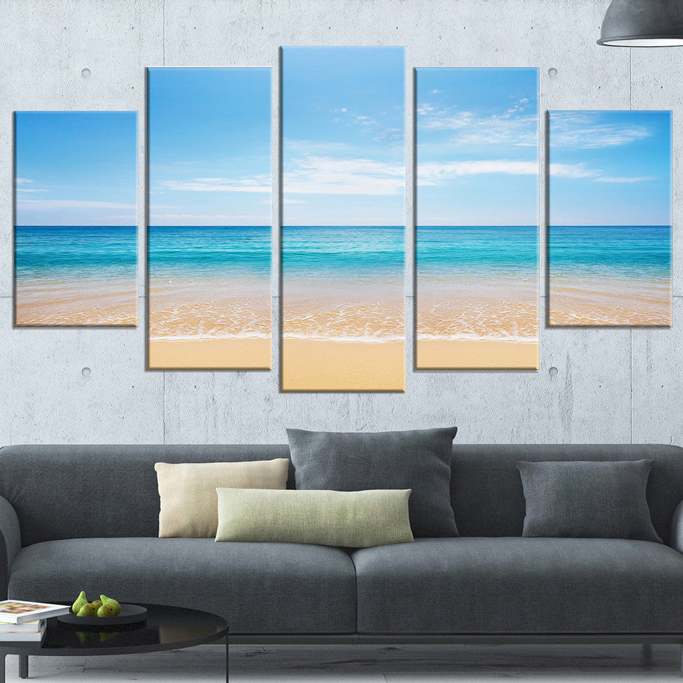"Wide Blue Sky Over Beach" Seashore Canvas Photo Print, 5 Panels, 60"x32"