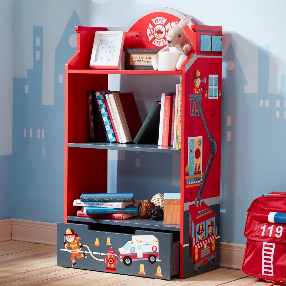 Kids Little Fire Fighters Bookshelf Bookcase