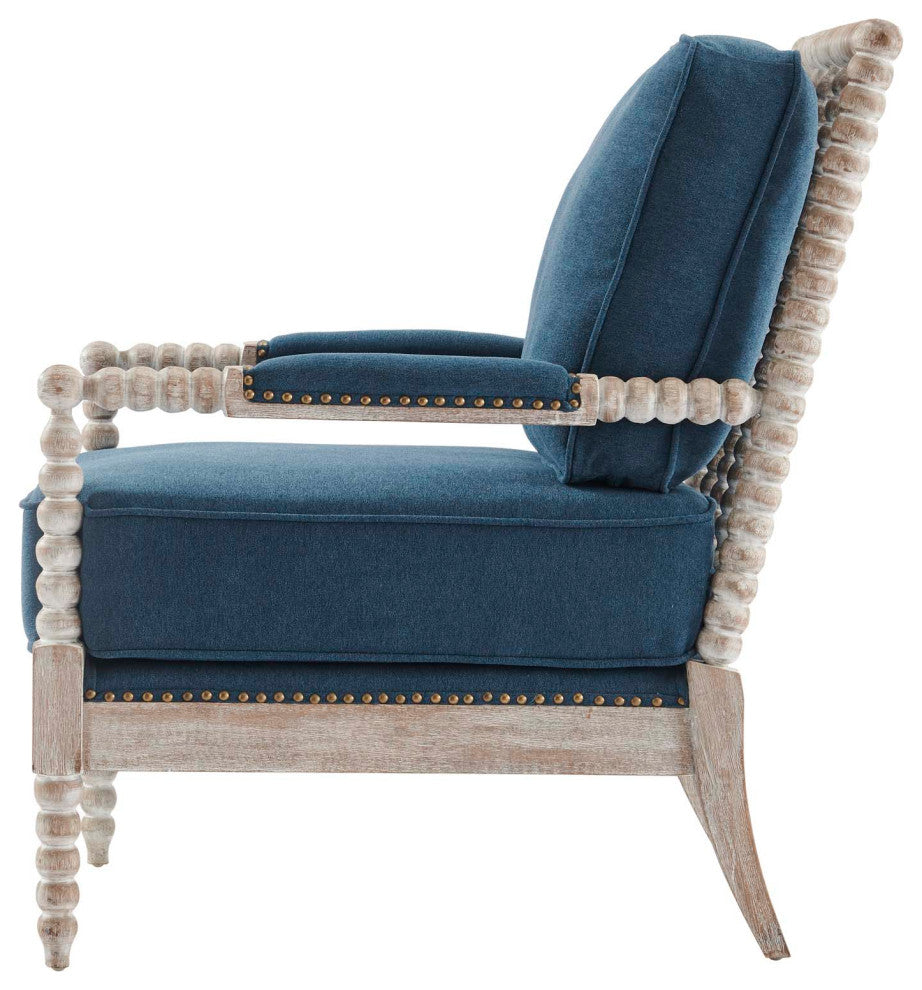 Armchair Accent Chair, Nailhead, Blue Navy Natural, Fabric, Modern, Hospitality
