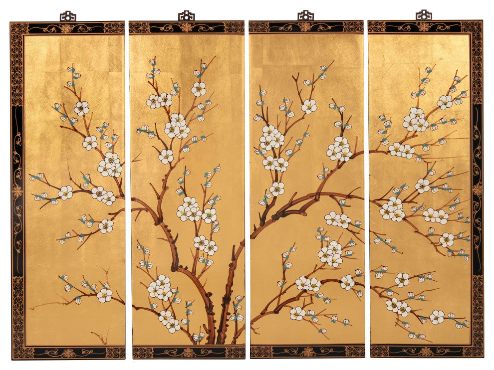 Gold Lacquer Wall Plaque Cherry Blossom