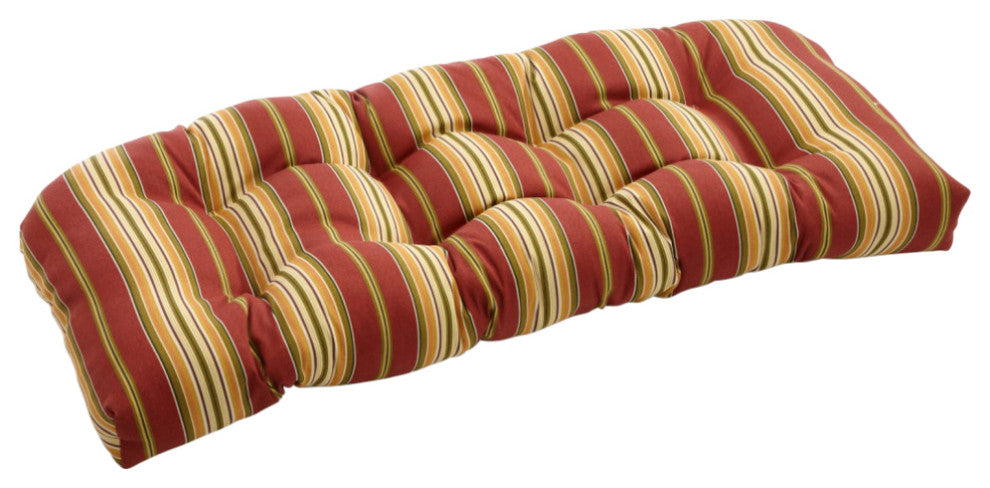 42"x19" U-Shaped Tufted Settee/Bench Cushion, Kingsley Stripe Ruby