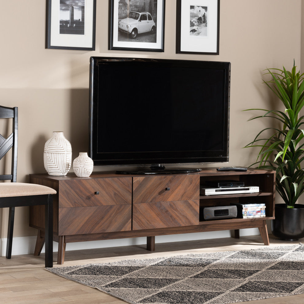 Hugo Mid-Century TV Stand, Walnut Brown