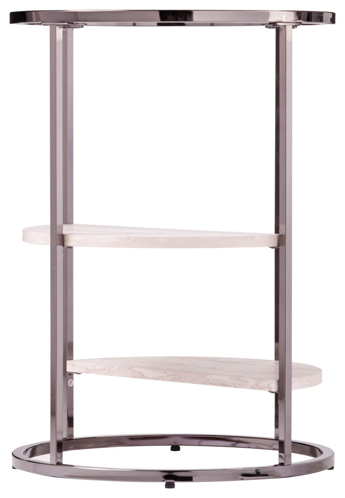 Lamonte Round Side Table with Faux Stone, Black