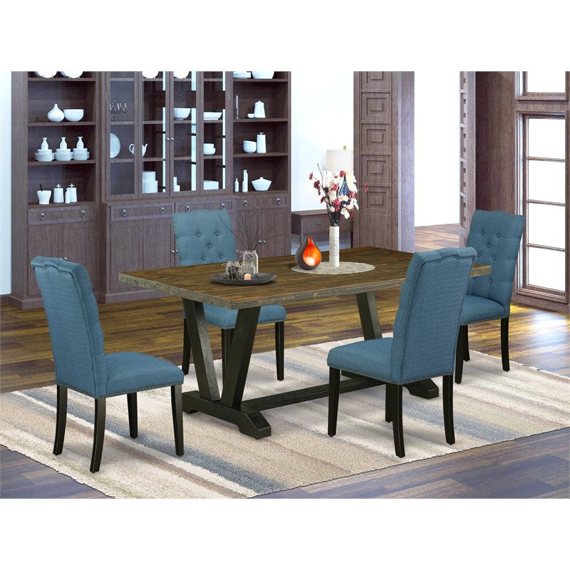 V677El121-5, 5-Piece Dining Set Table Top and 4 Chairs, Wire Brushed Black
