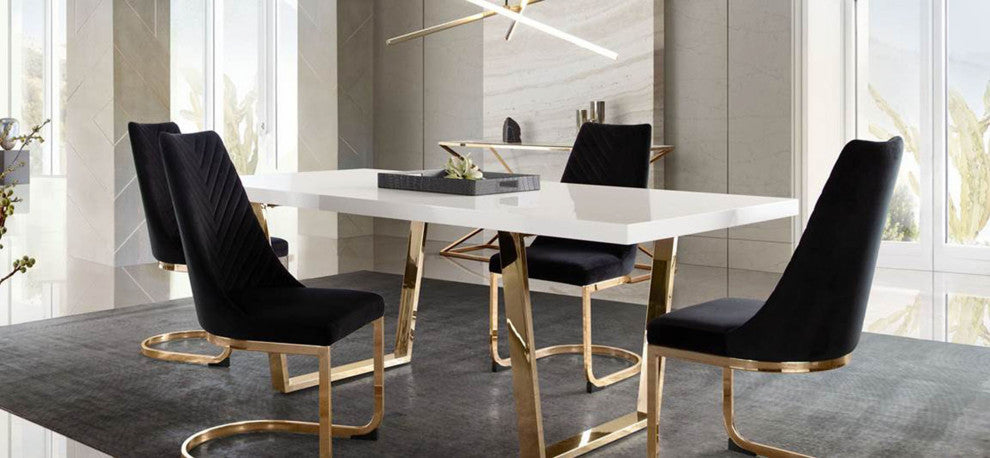 Vogue 2 Dining Chairs With Gold Metal Base, Black Velvet