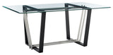 Kai 72" Glass Tabletop Dining Table Black and Stainless Steel Base