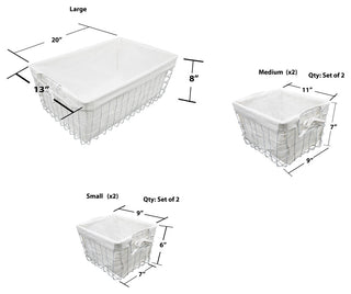 5-Piece Vintage Basket Set With Storage White Cotton Liner