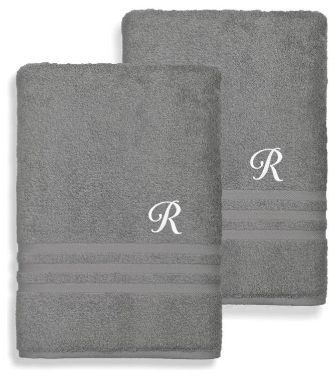 Denzi Bath Towels With Monogrammed Letter, Set of 2, R