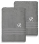 Denzi Bath Towels With Monogrammed Letter, Set of 2, R