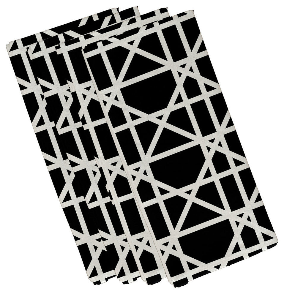 Trellis Geometric Print Napkin, Black, Set of 4