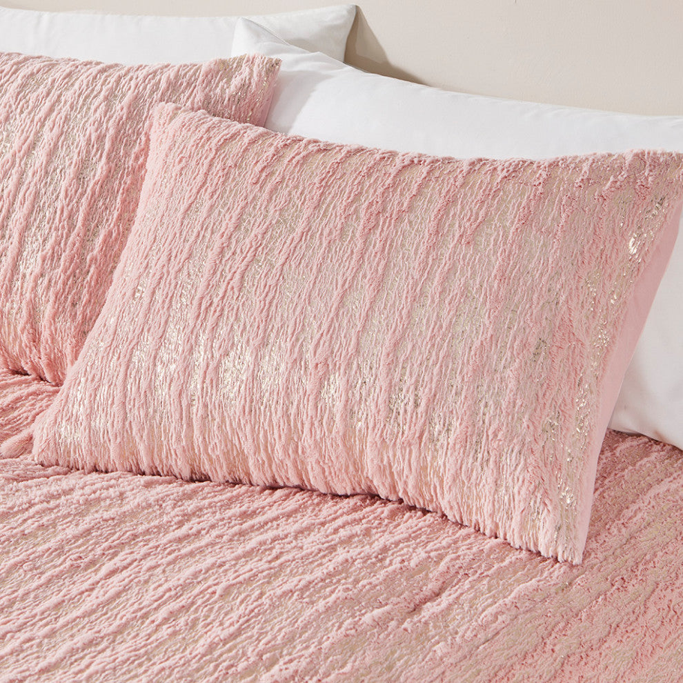 Intelligent Design Naomi Metallic Print Faux Fur Comforter Set