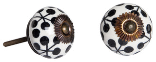 Knob-It Vintage Handpainted Ceramic Knobs, Set of 12, Black/White/Copper