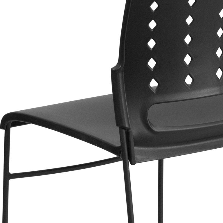 Set of 5 Multipurpose Stack Chair, Contoured Seat With Perforated Back, Black