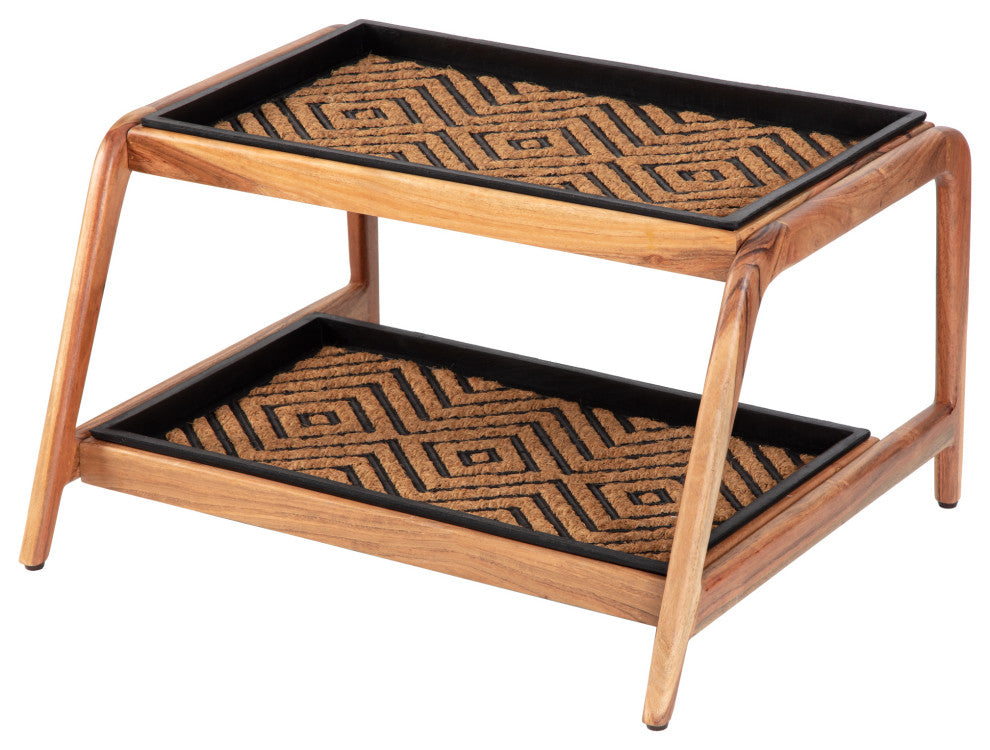 Double-Tier Natural Stand With 2-Pair Rubber Boot Trays Galapagos