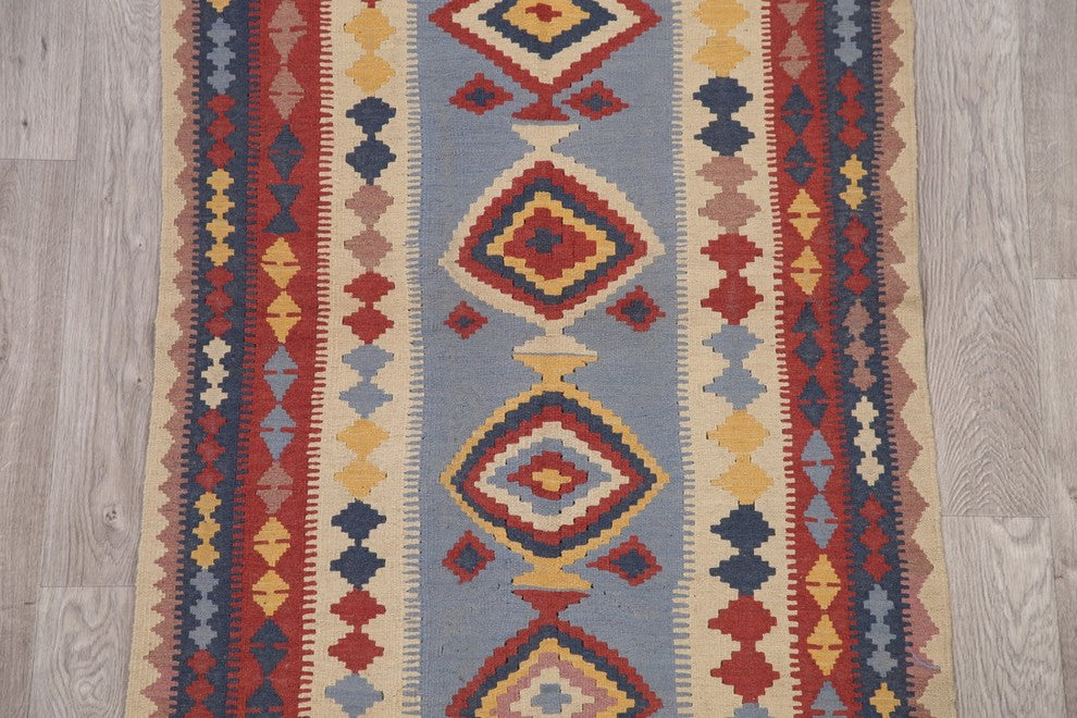 Turkish Flat-Woven Oriental Kilim Pure Wool Traditional Runner Rug, 7'5"X3'4"