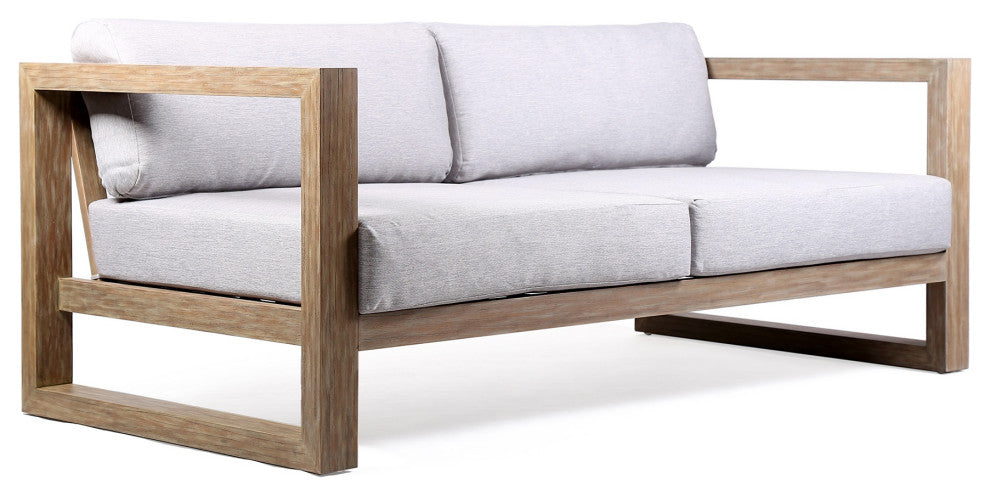 Paradise Outdoor Light Eucalyptus Wood Sofa with Grey Cushions