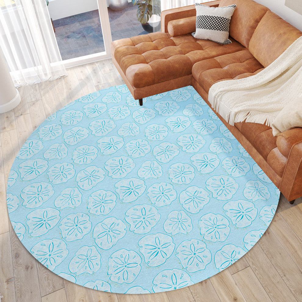 Indoor/Outdoor Seabreeze SZ10 Sky Machine Washable 8' x 8' Round Rug