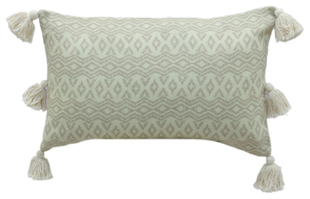 Off-White Machine Woven with Tassels Heathway Throw Pillow, 16" x 26"