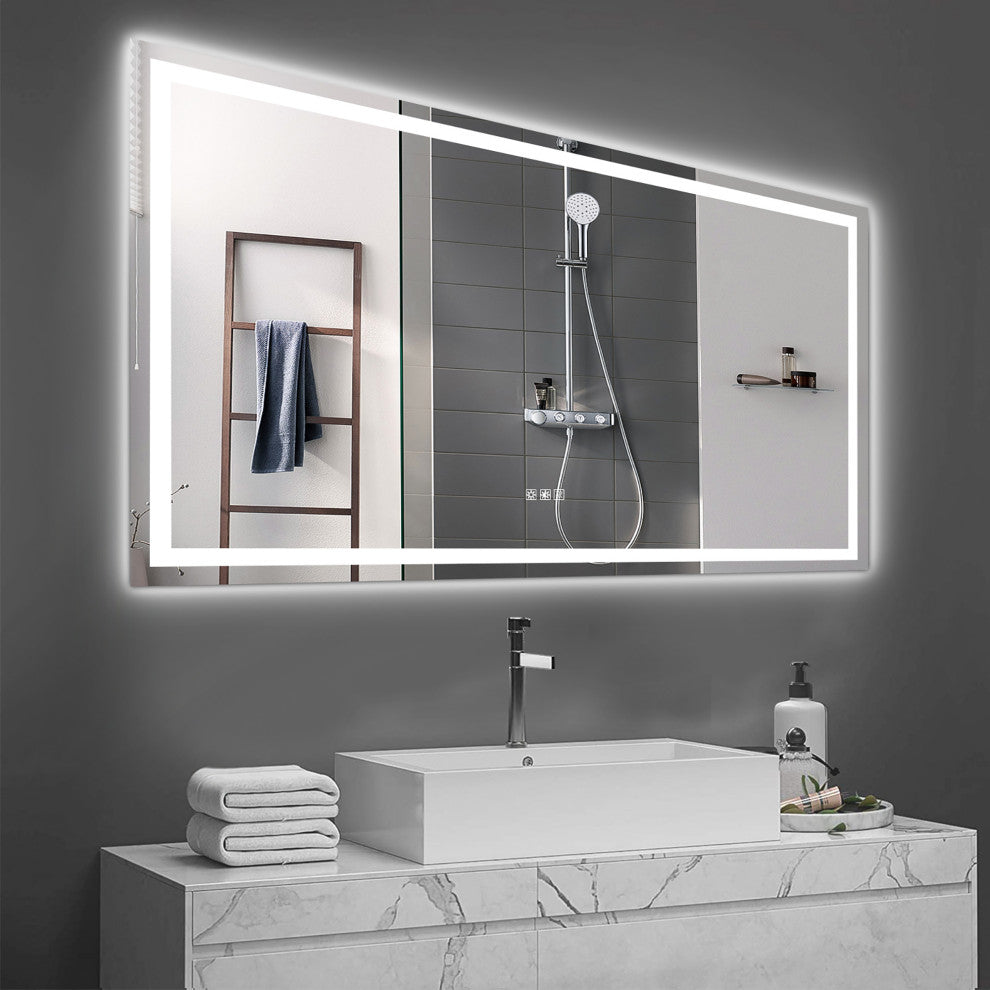 72" x 36" Rectangular Frameless Dimmable Wall Mounted LED Bathroom Vanity Mirror