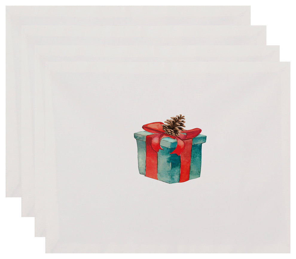Gift Wrapped 18"x14" Off White Holiday Print Placemat, Set of 4