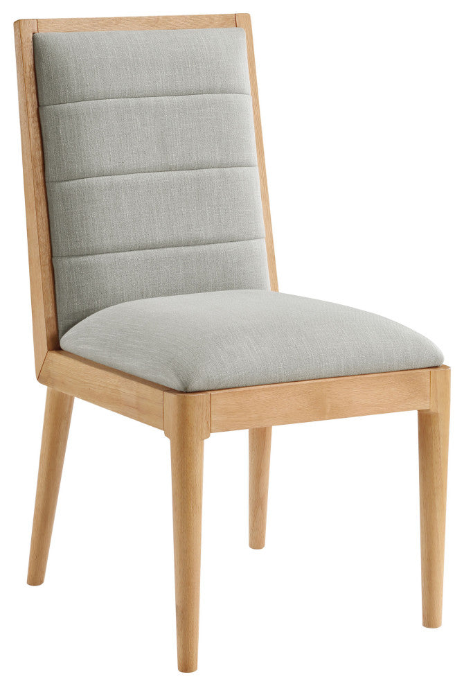 Bristol UpholsteredDining Chair, Set of 2, Grey, Linen Textured Fabric, Natural Finish