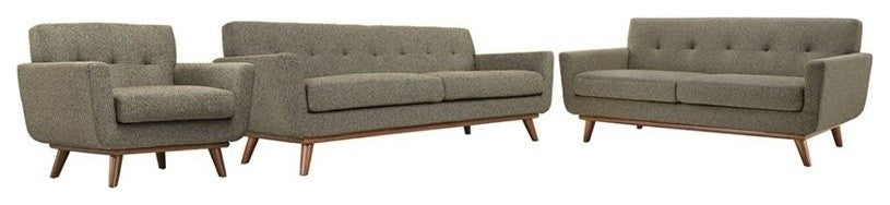 Modern Oatmeal Engage Sofa Loveseat and Armchair, 3-Piece Set