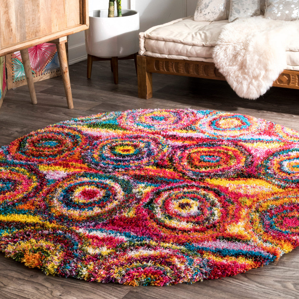 Nuloom Abstract Circles Shag Area Rug, Multicolor 5'3"Round