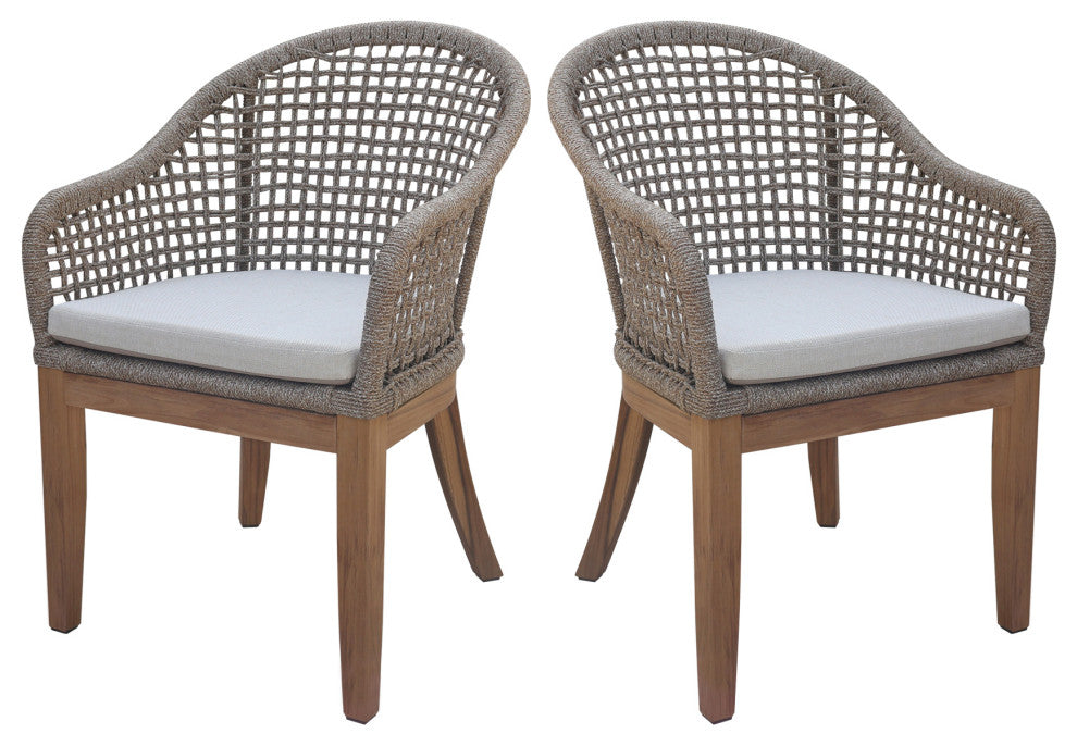 Set of Two Outdoor Teak Patio Dining Chair with Cushions
