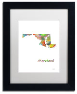 Marlene Watson 'Maryland State Map-1' Art, Black Frame, 11"x14", White Matte