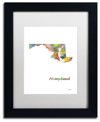 Marlene Watson 'Maryland State Map-1' Art, Black Frame, 11"x14", White Matte