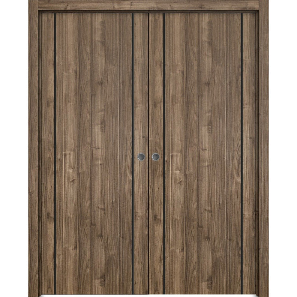 French Double Pocket Doors 84x80 | Planum 0016 White Silk | Kit Trims Rail