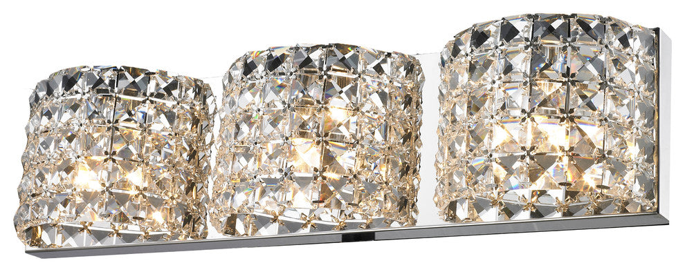 3-Light Clear Crystal Covered Wall Sconce With Chrome Frame