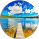 Lake With Pier Panorama, Photography Round Metal Wall Art, 23"