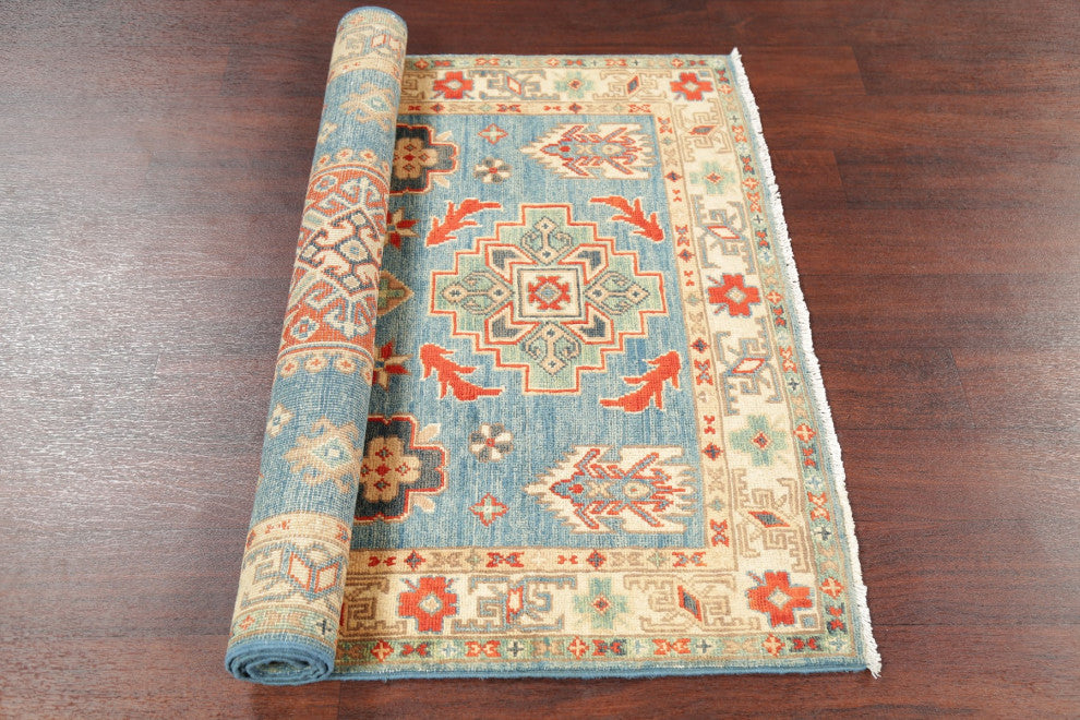 Faded Oriental Traditional Hand Made Pakistani Area Rug, Blue, 5'1"x3'4"