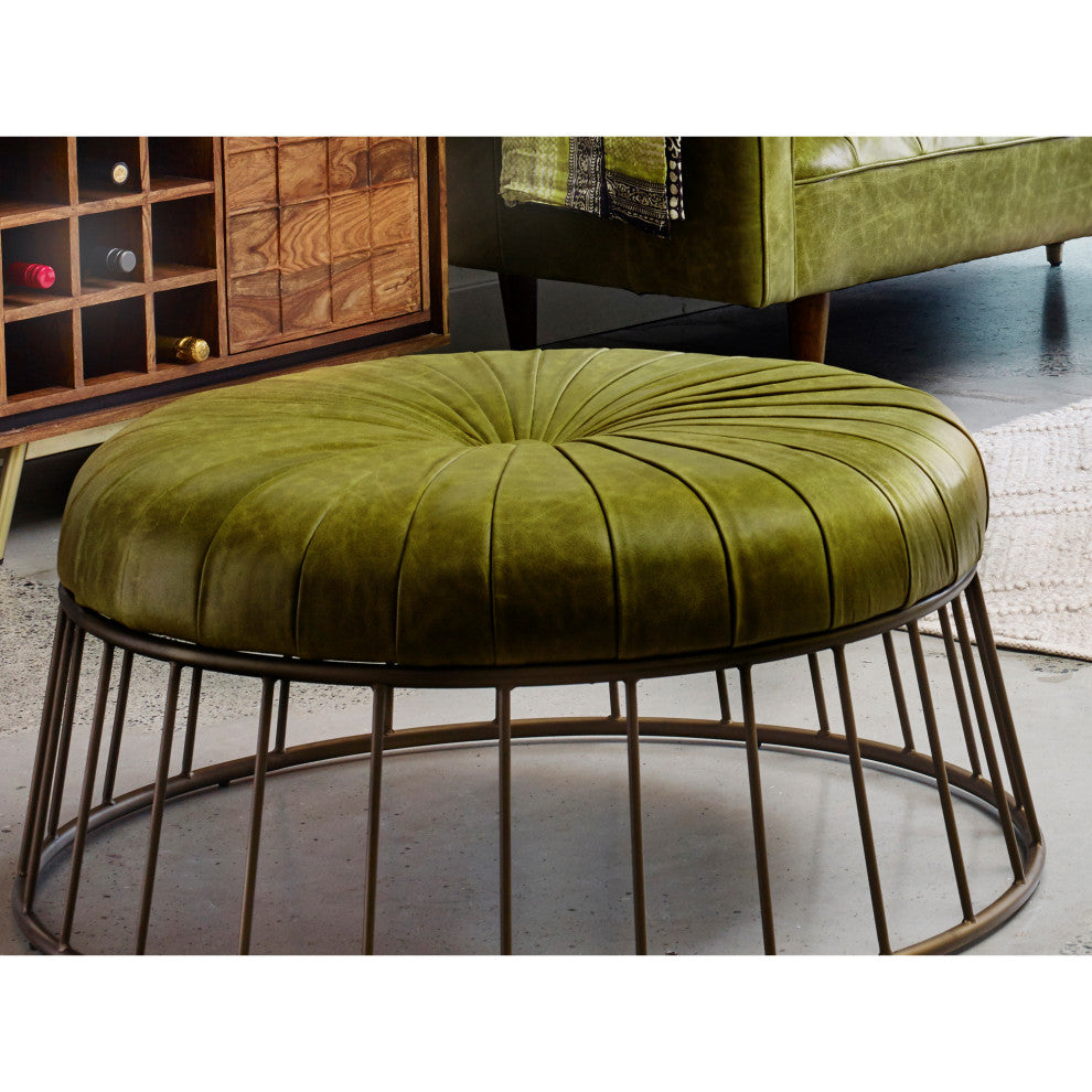 Retro Radcliffe Leather Ottoman Green - Green