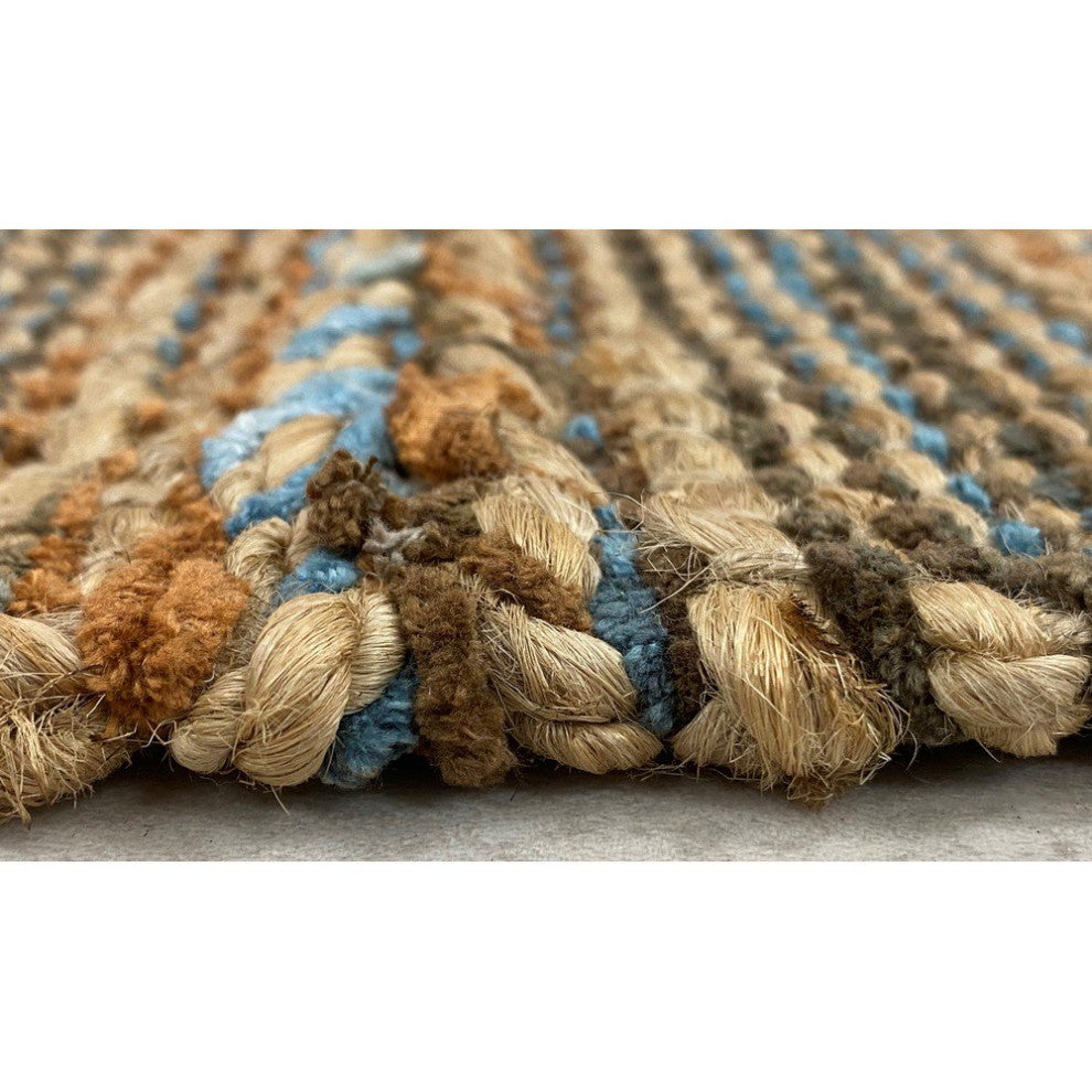 5" x 7" Seafoam and Tan Braided Stripe Area Rug