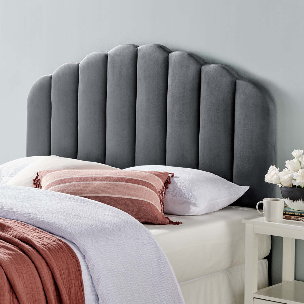 Headboard, Twin Size, Velvet, Dark Gray, Modern Contemporary, Bedroom, Charcoal Gray