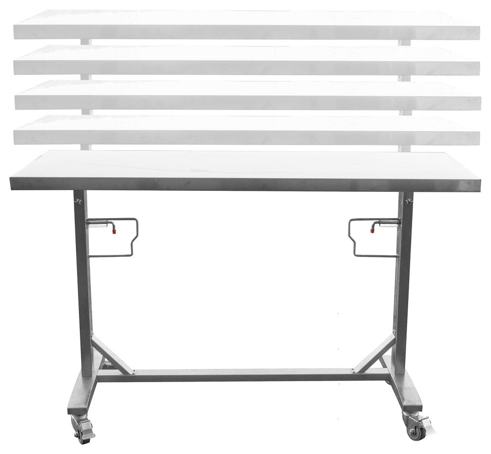 Stainless Steel Adjustable Height Work Table With Rolling Locking Casters