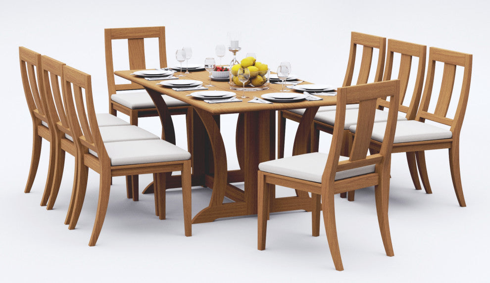 9-Piece Outdoor Patio Teak Dining Set: 69" Warwick Table, 8 Osbo Armless Chairs