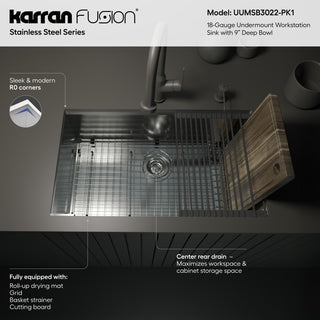 Karran Undermount 30-in Stainless Steel Single Bowl Workstation Kitchen Sink