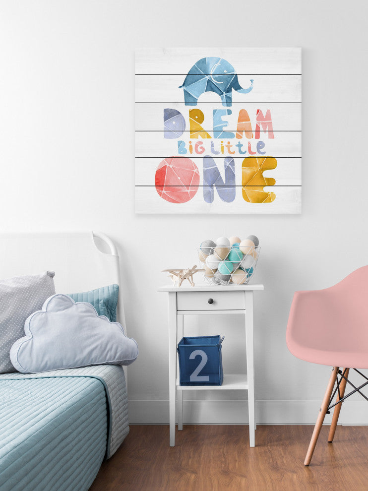 "Paperfold Dream Big Little One" Painting Print on White Wood, 24x24