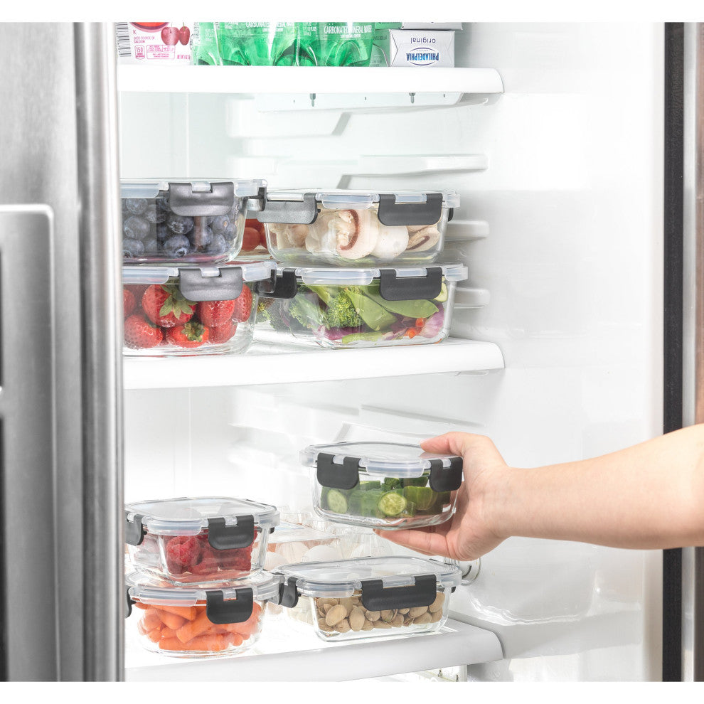 24 Piece Glass Storage Containers With Leakproof Lids Set Black