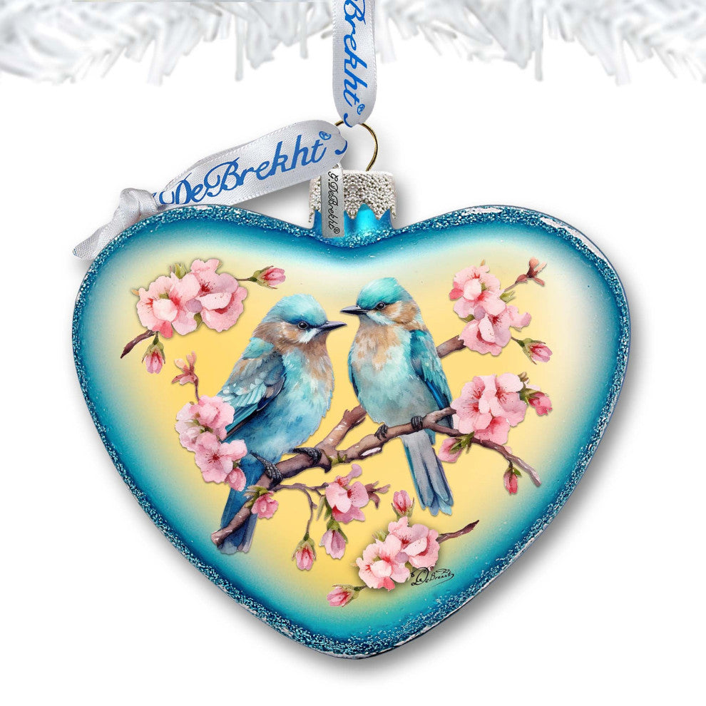 Blooming Love Heart Glass Ornament Christmas Decor
