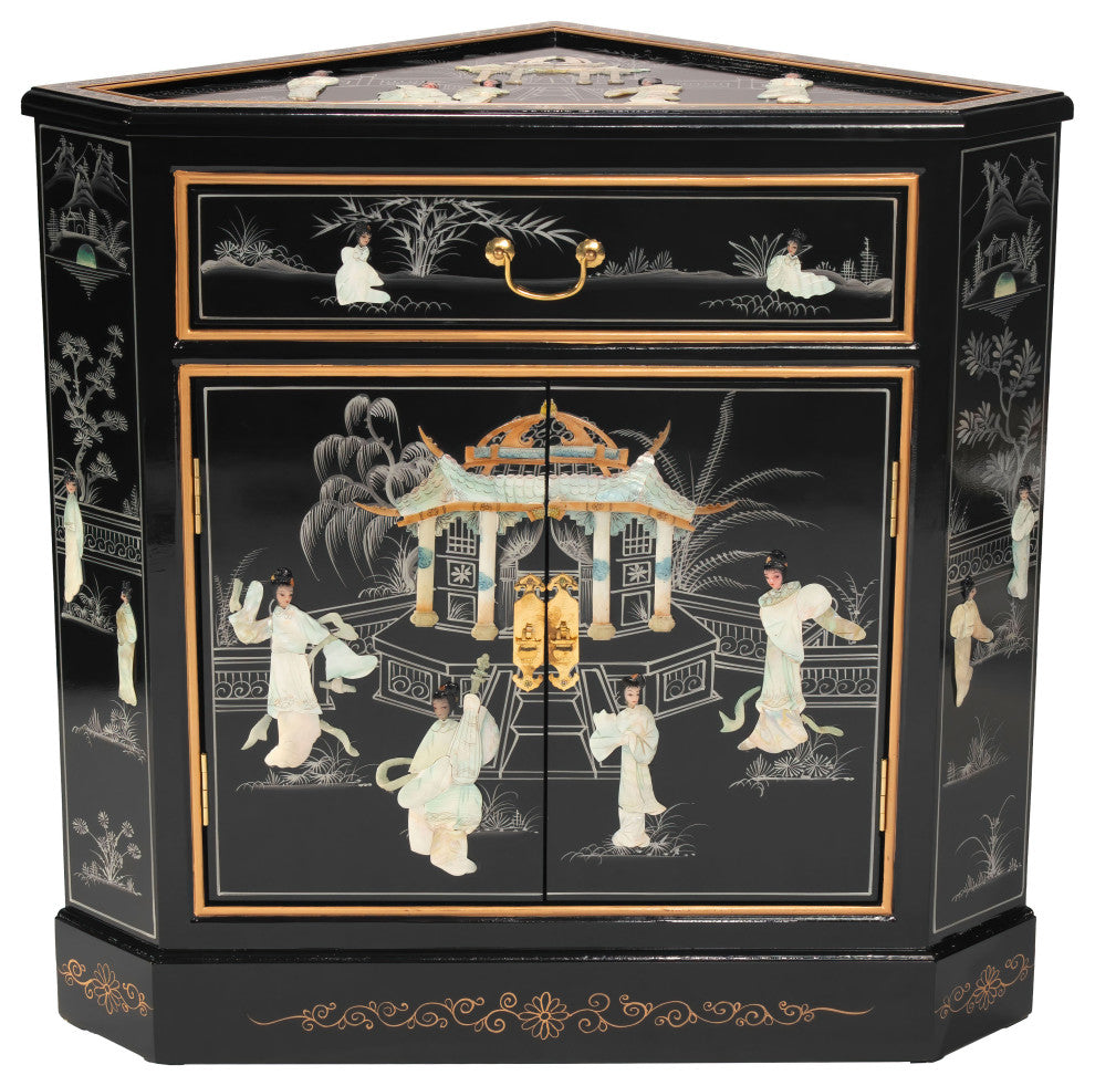 Black Lacquer Corner Cabinet Royal Ladies