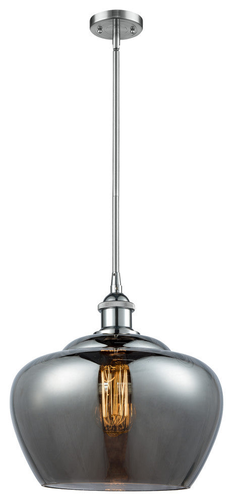 1-Light Large Fenton 11" Pendant, Polished Chrome, Glass: Plated Smoke