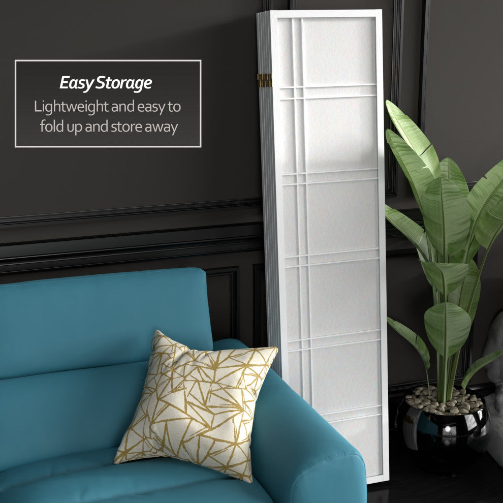 6' Tall Double Cross Shoji Screen, White, 6 Panels