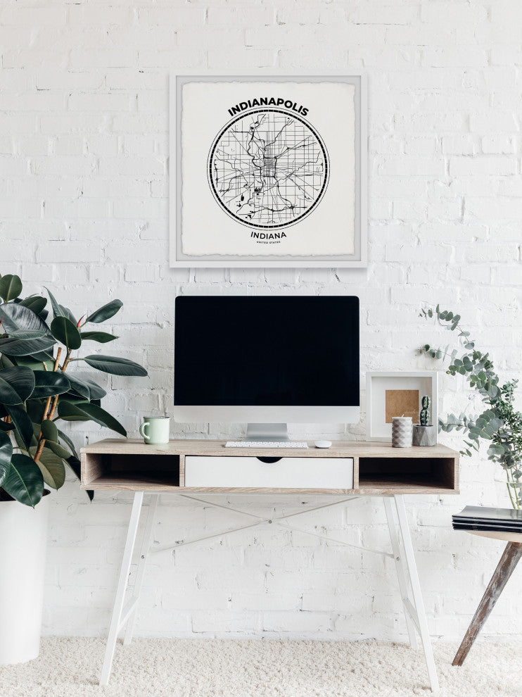 "Indianapolis Outline Map" Framed Painting Print, 32x32